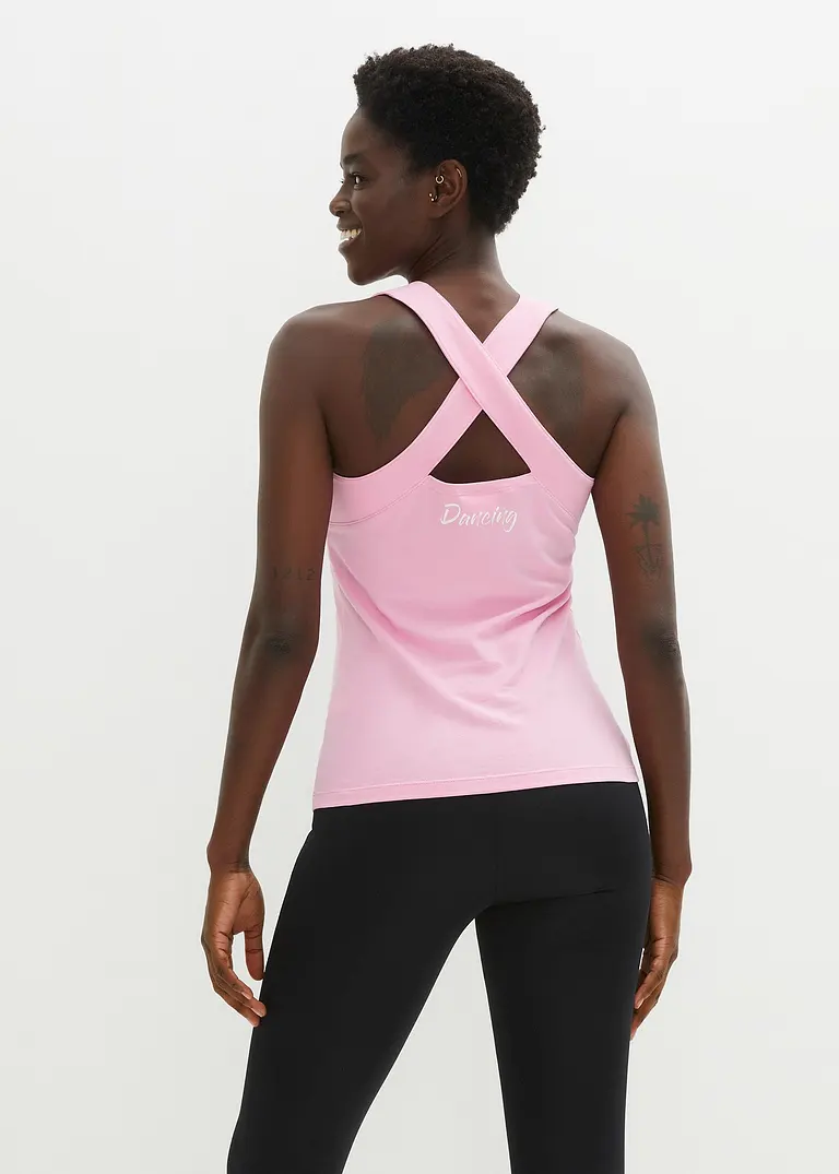 Leichtes Top mit überkreuzten Trägern (2er Pack) in schwarz von hinten (im Anschnitt) - bonprix