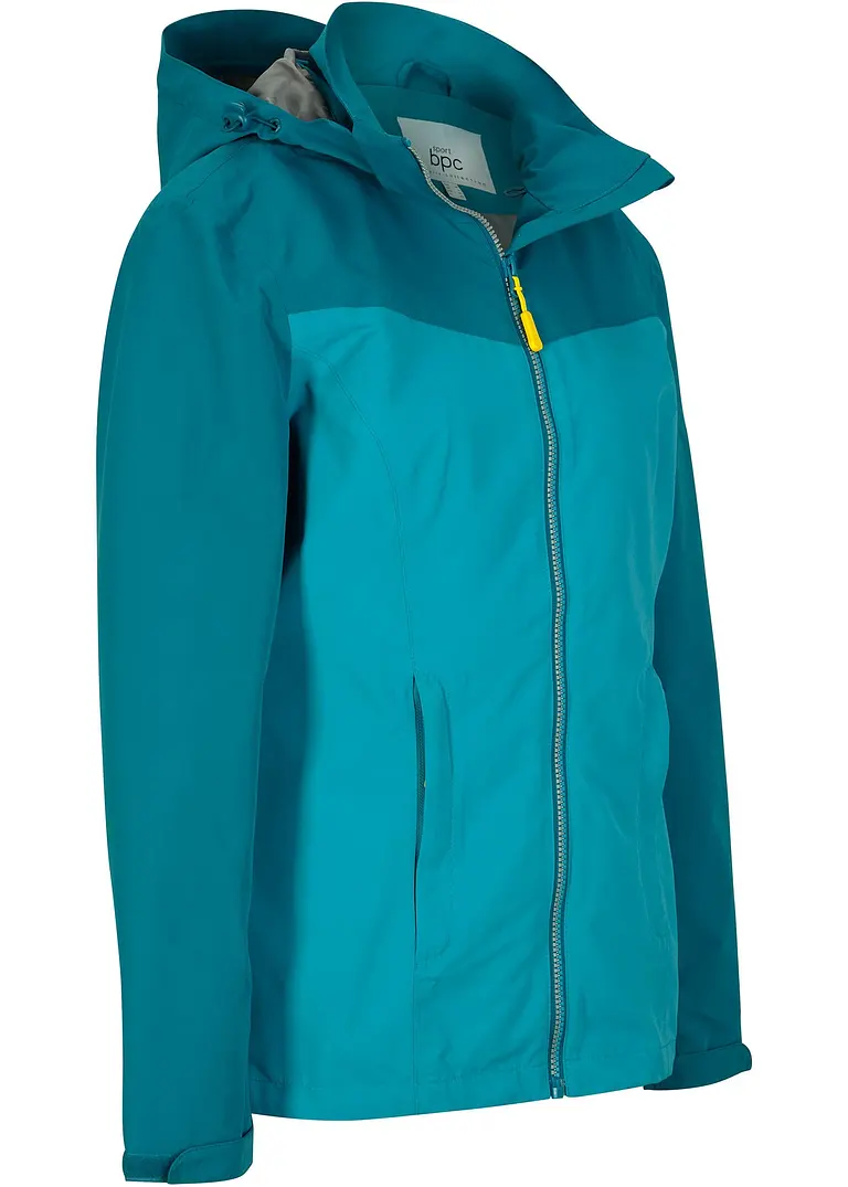 wasserdichte Funktions-Jacke mit Kapuze in petrol von vorne - bonprix