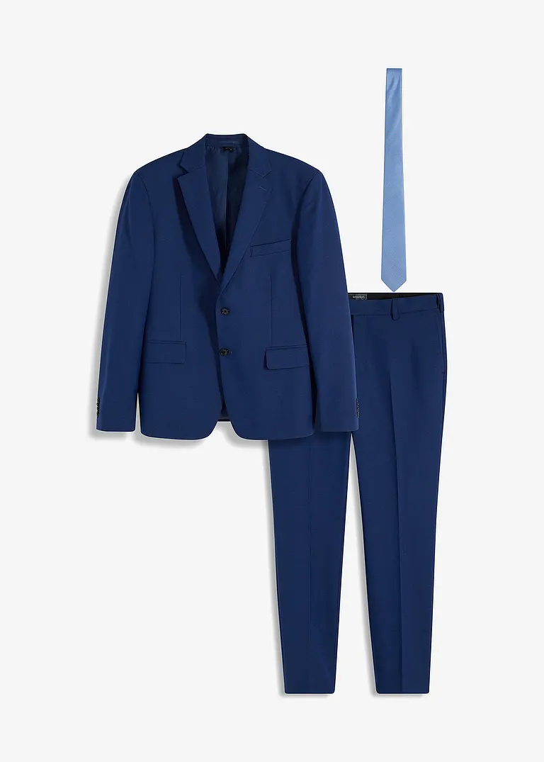 Anzug Regular Fit (3-tlg.Set): Sakko, Hose, Krawatte in blau von vorne - bonprix