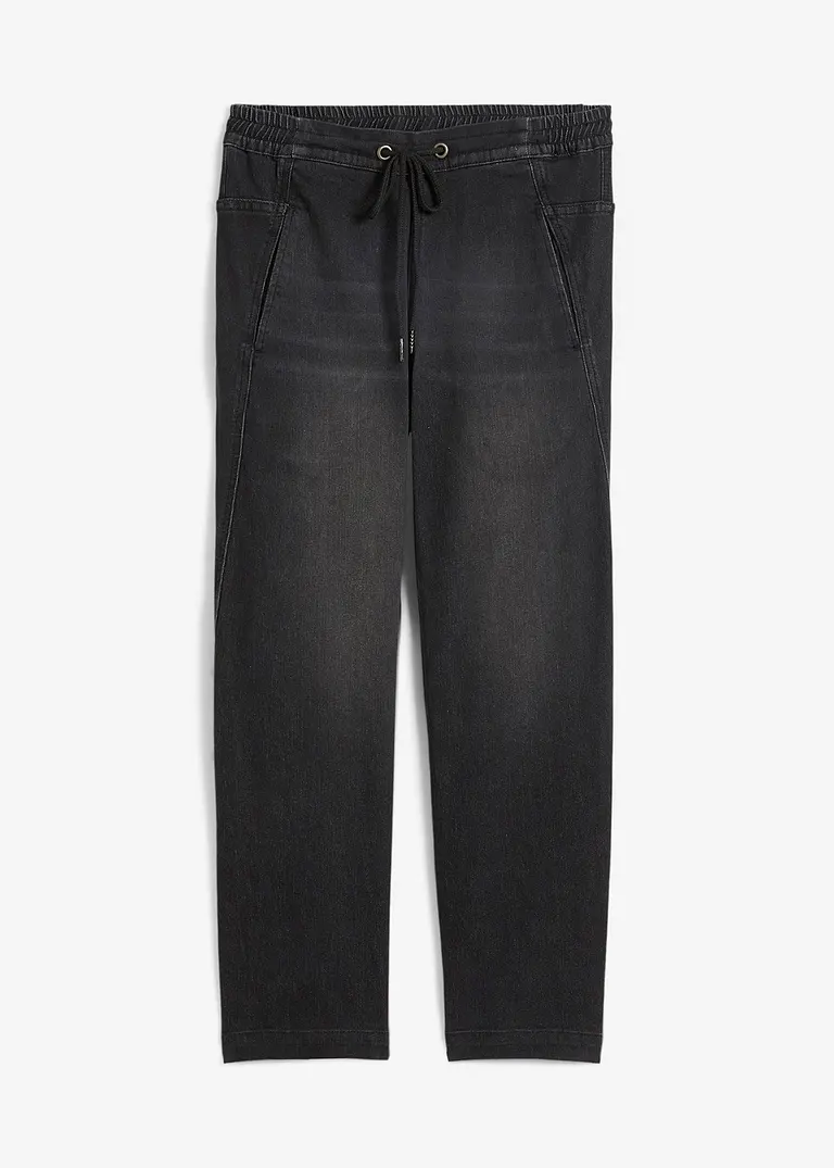 Boyfriend Jeans Mid Waist, cropped in schwarz von vorne - bonprix