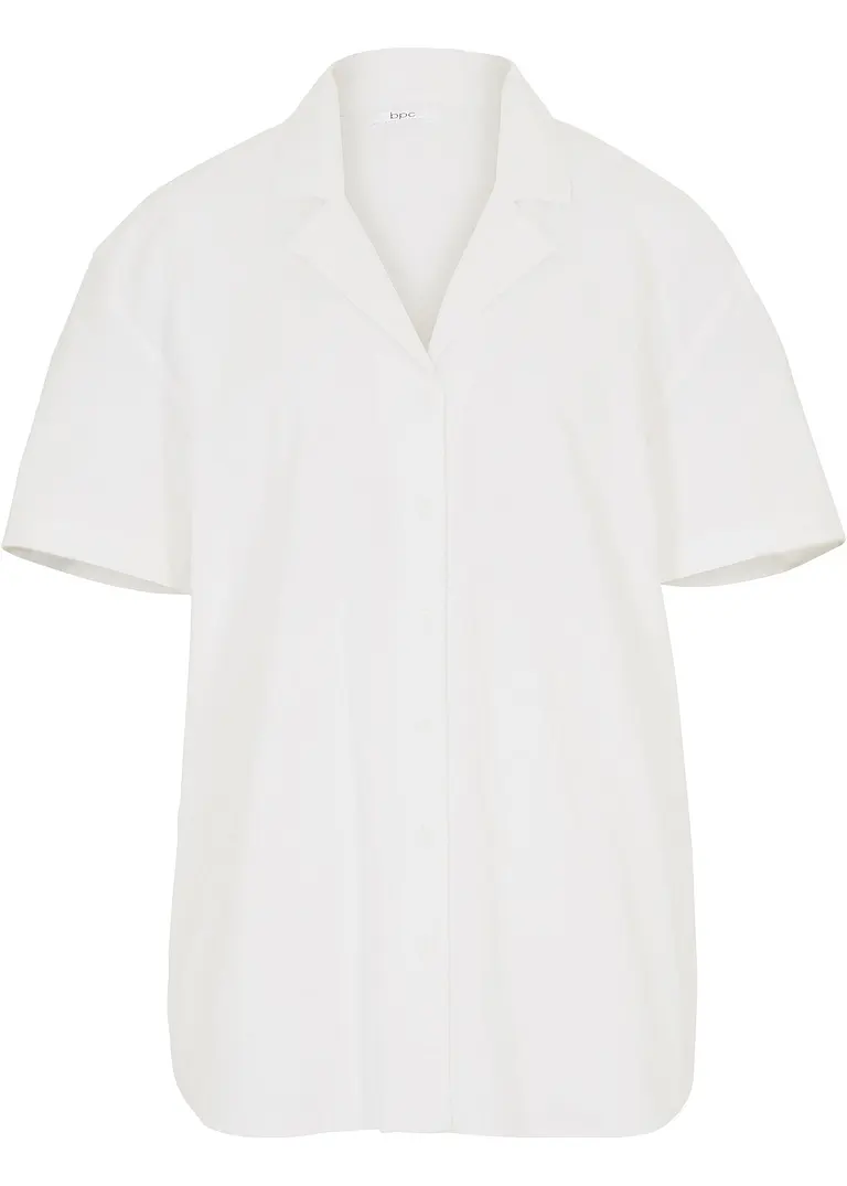 Lockere Oversize-Bluse mit Leinen, kurzarm in weiß von vorne - bonprix