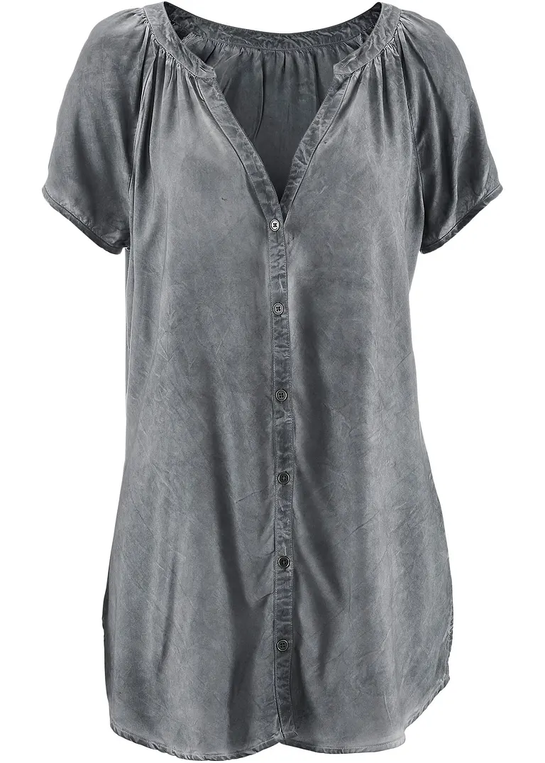 Cold-dyed-Bluse aus Bio-Baumwolle, Kurzarm in grau von vorne - bonprix