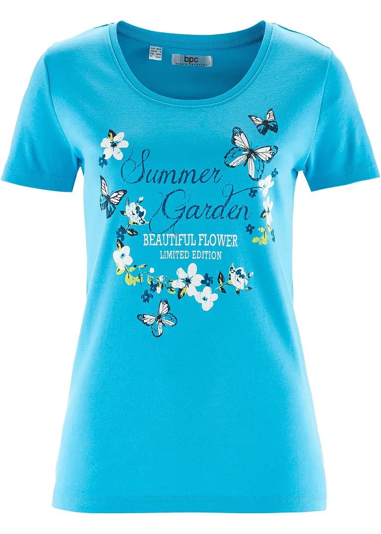 Baumwoll Shirt, Kurzarm in blau von vorne - bonprix