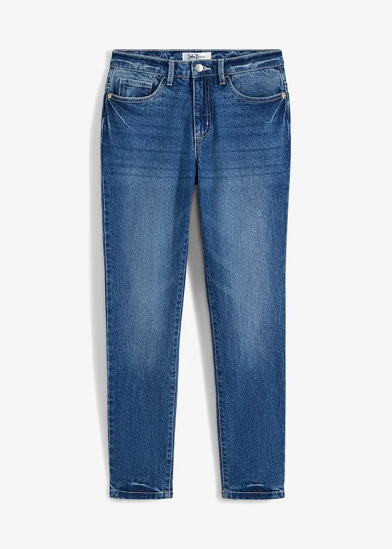 Slim Fit Jeans Mid Waist, cropped in blau von vorne - John Baner JEANSWEAR