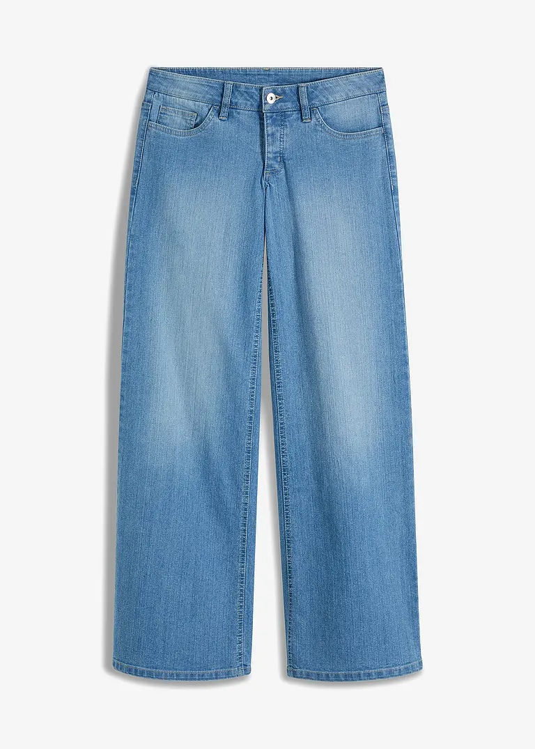 Wide Leg Jeans Low Waist, lang in blau von vorne - bonprix
