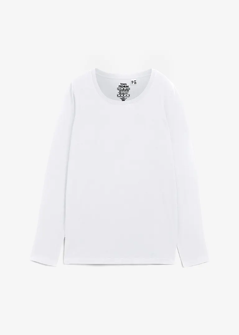 Essential Langarmshirt mit Rundhalsausschnitt, seamless in weiß von vorne - bonprix PREMIUM