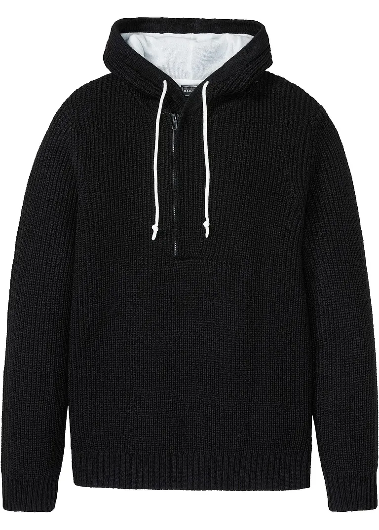 Pullover mit Kapuze in schwarz von vorne - bonprix
