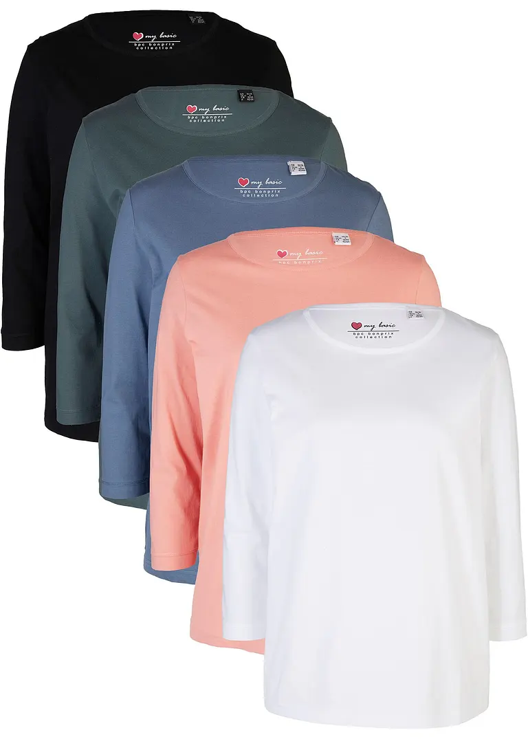 bonprix Rundhals-Shirt (5er Pack), ¾-Arm