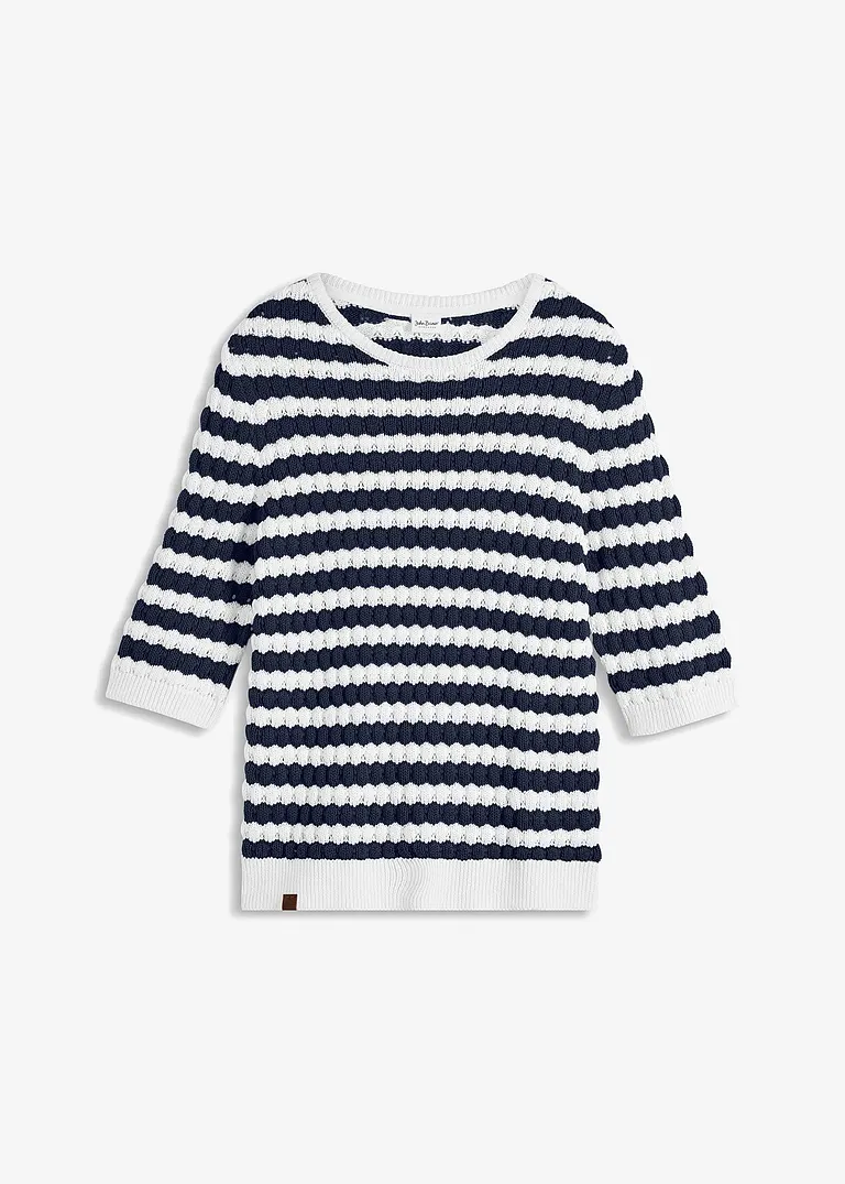 Strickshirt, halbarm in blau von vorne - bonprix