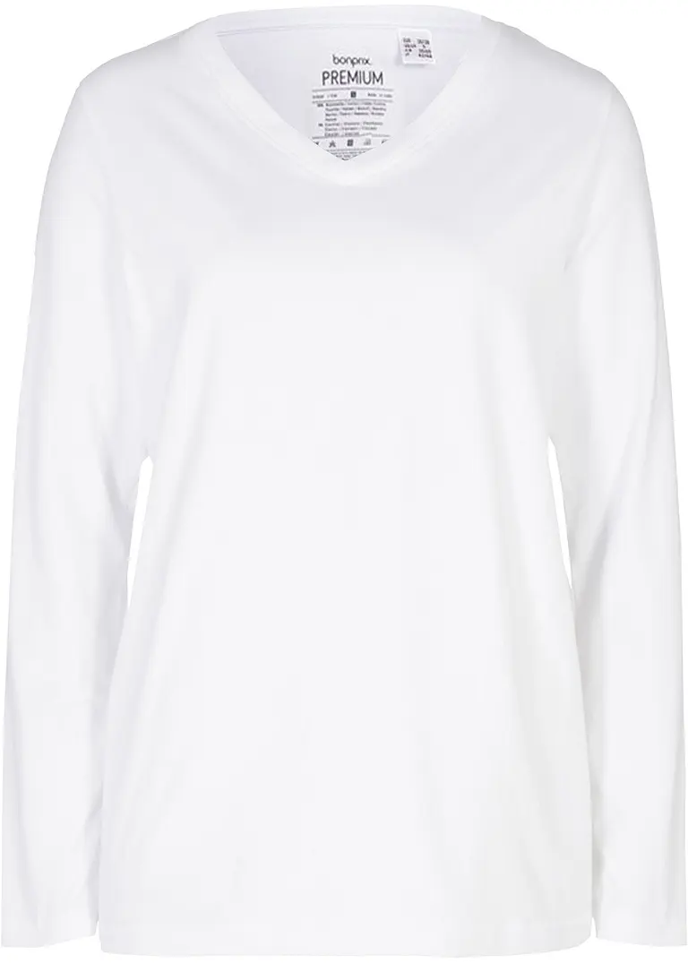 Essential Langarmshirt mit V-Ausschnitt, seamless in weiß von vorne - bonprix PREMIUM