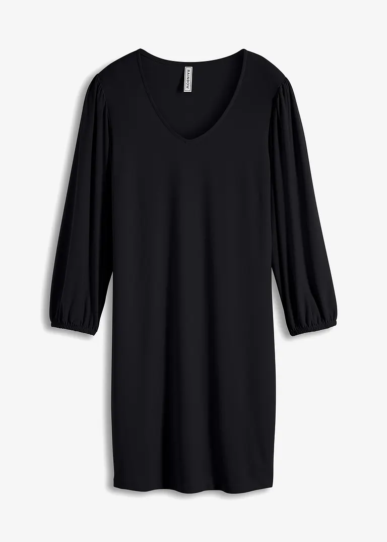 Jerseykleid mit Volumenärmeln in schwarz von vorne - bonprix