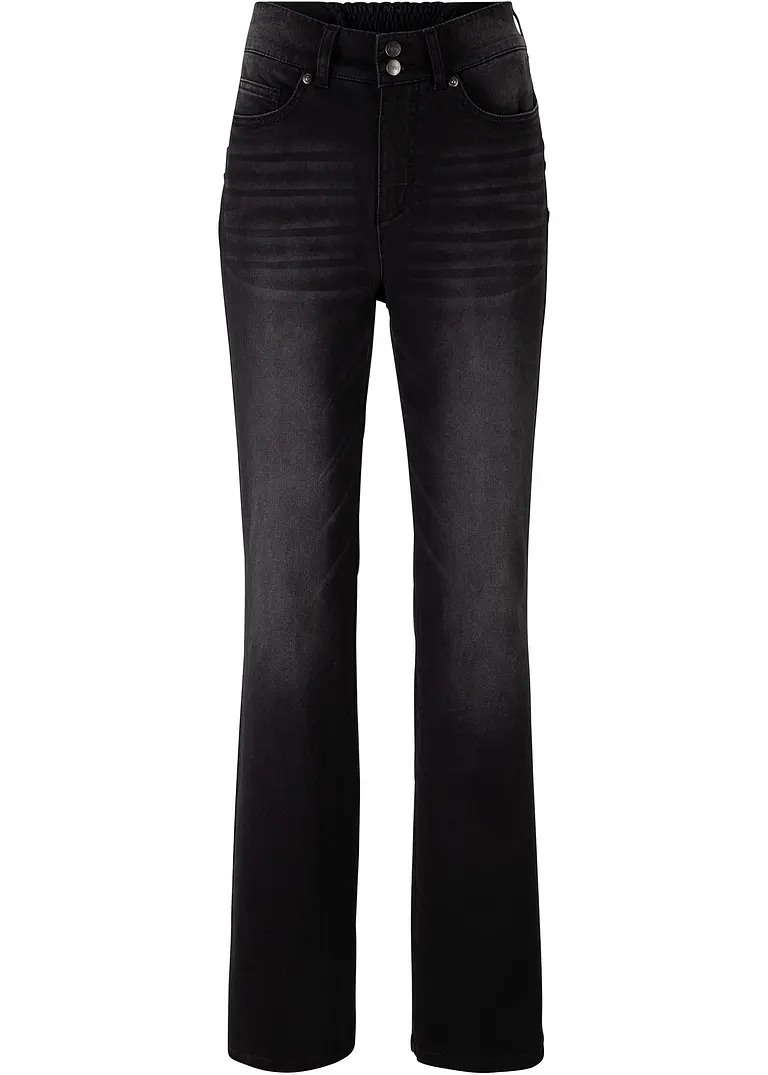 Bootcut Jeans Mid Waist, Shaping in schwarz von vorne - bonprix