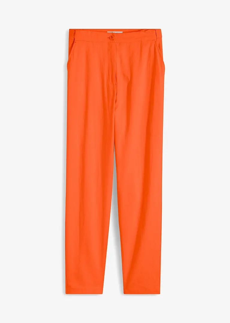 Verkürzte High-Waist-Hose aus Leinen-Viskose-Mix in orange von vorne - bonprix