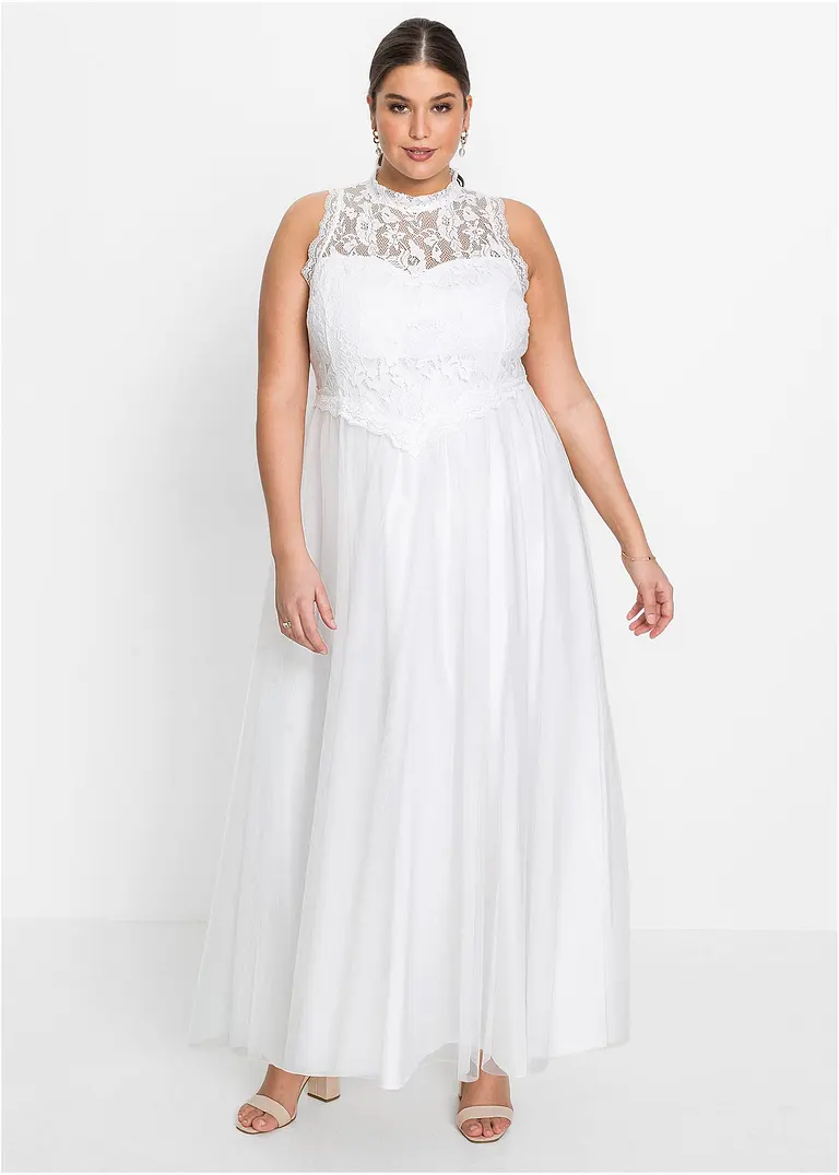 Brautkleid aus Tüll und Spitze in weiß von vorne (Totalaufnahme) - bonprix
