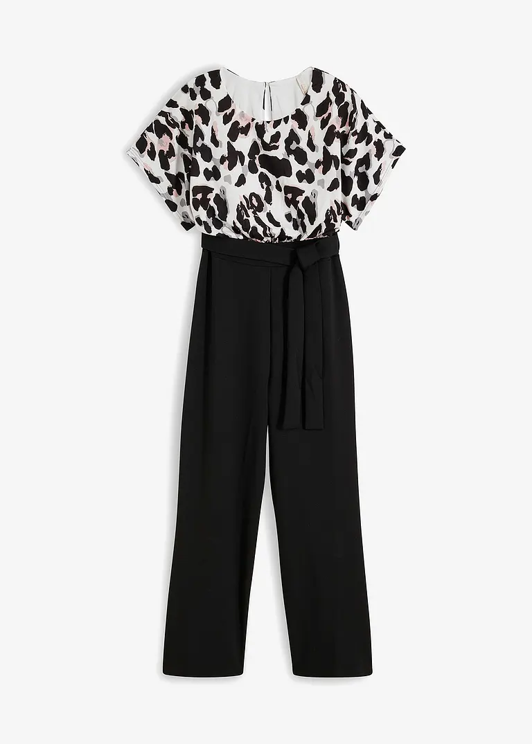 Wickeljumpsuit mit Print in schwarz von vorne - bonprix