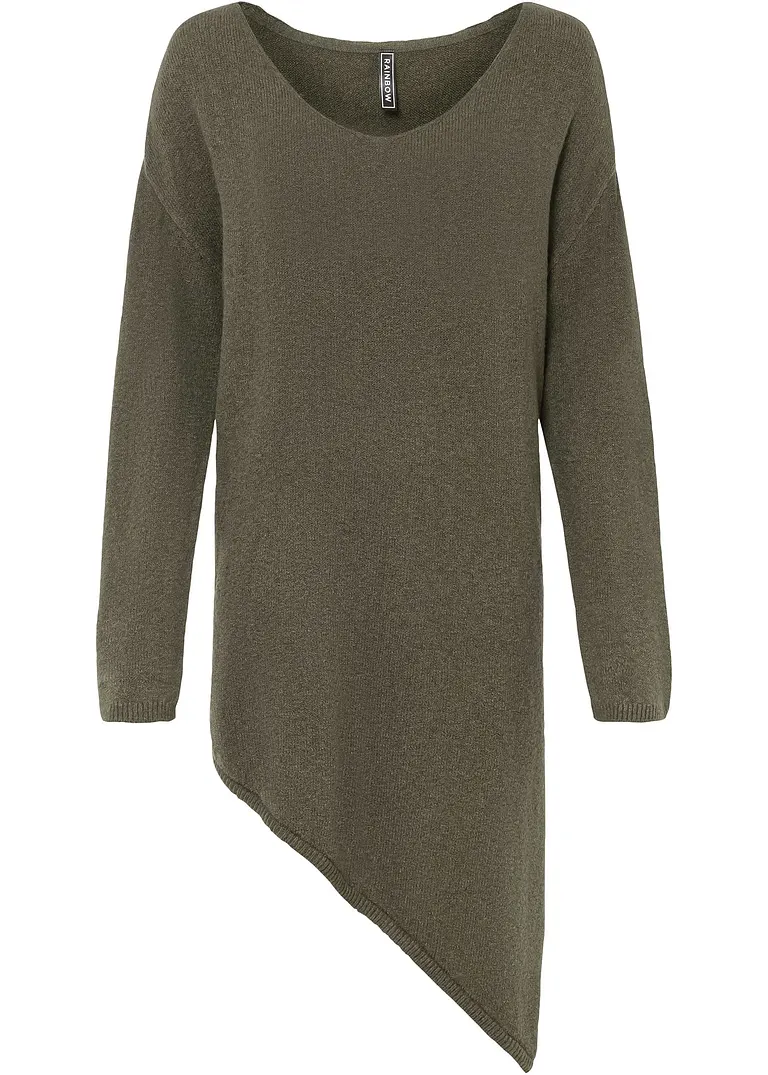 Asymmetrischer Pullover in grün von vorne - bonprix