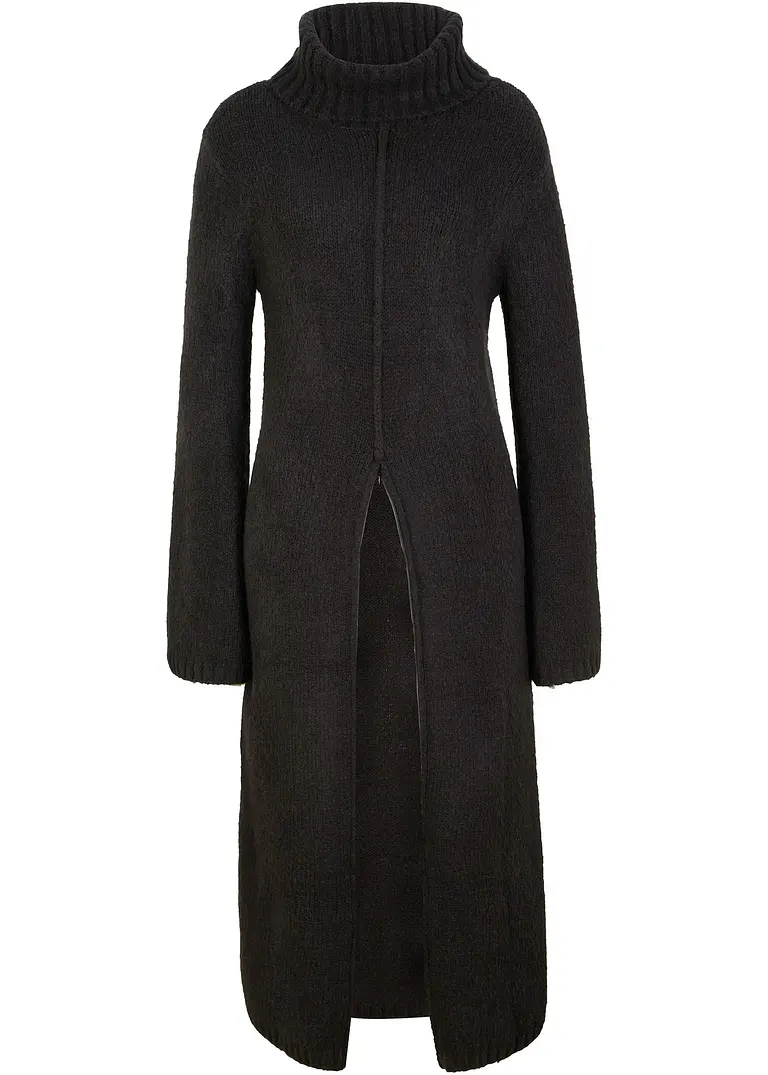 Long-Rollkragenpullover mit Tragevariante in schwarz von vorne - bpc selection