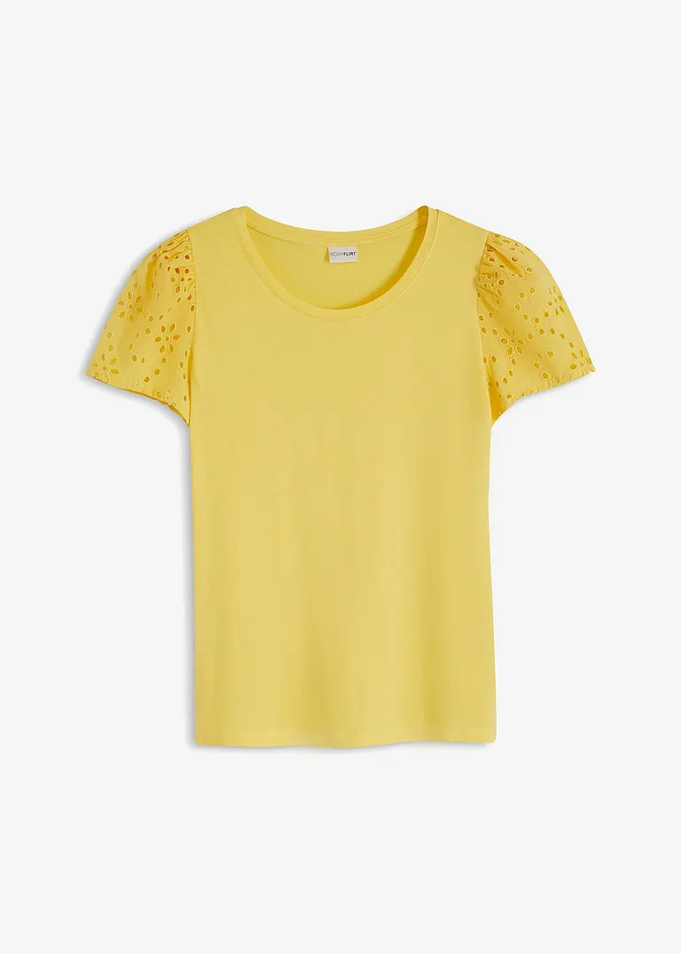 Shirt mit Lochstickerei in gelb von vorne - BODYFLIRT