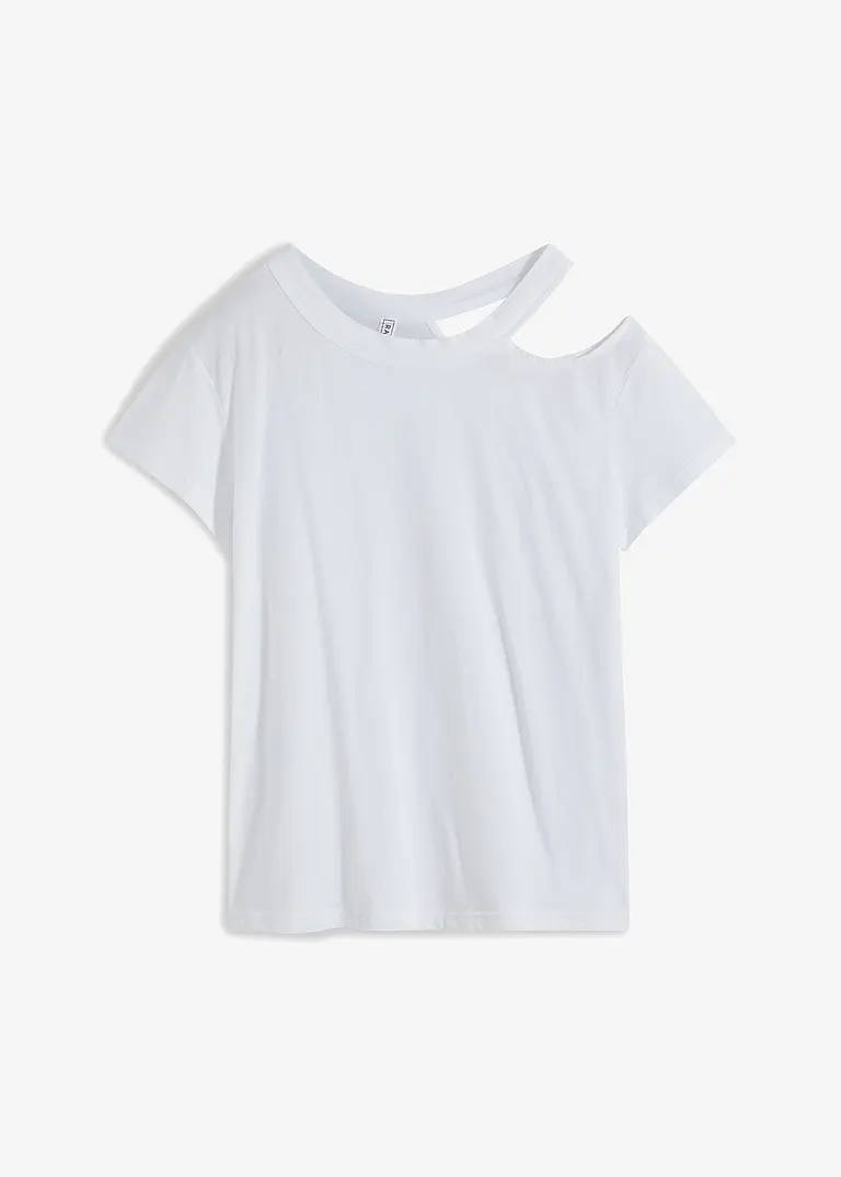 Shirt mit Cut-Out aus Bio-Baumwolle in weiß von vorne - RAINBOW