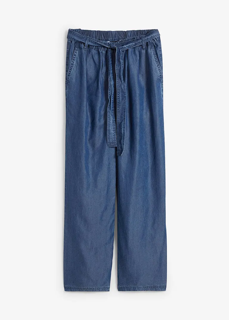 Wide Leg Jeans, High Waist, Rundumgummibund  in blau von vorne - bpc bonprix collection