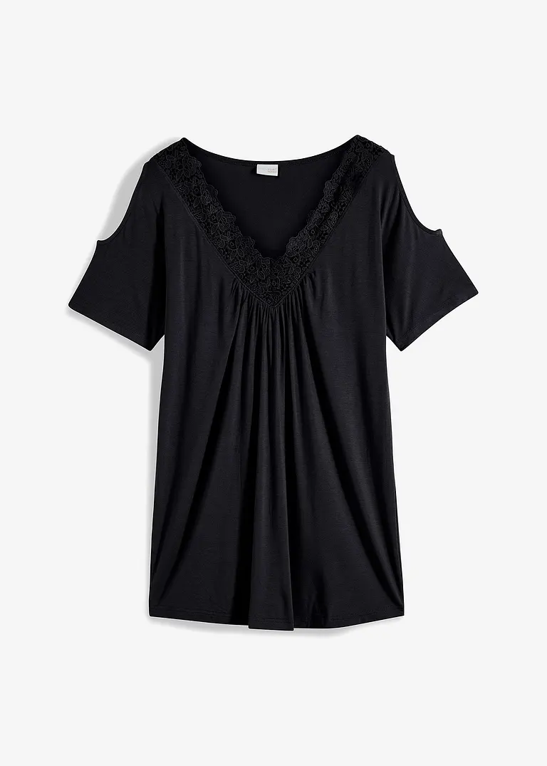 Shirt mit Spitze  in schwarz von vorne - BODYFLIRT boutique