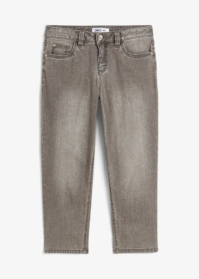 Boyfriend Jeans Mid Waist, cropped in grau von vorne - bonprix