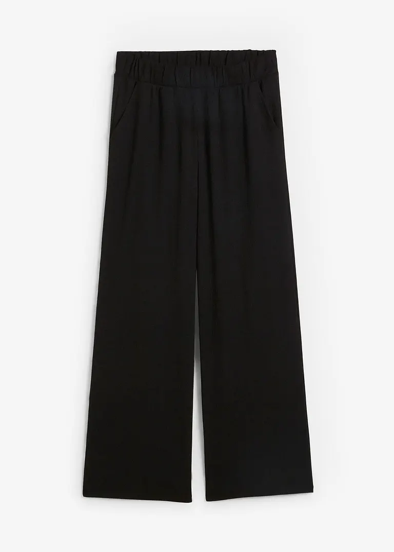 Weite Hose aus Strukturjersey, mit High-Waist-Bequembund in schwarz von vorne - bonprix