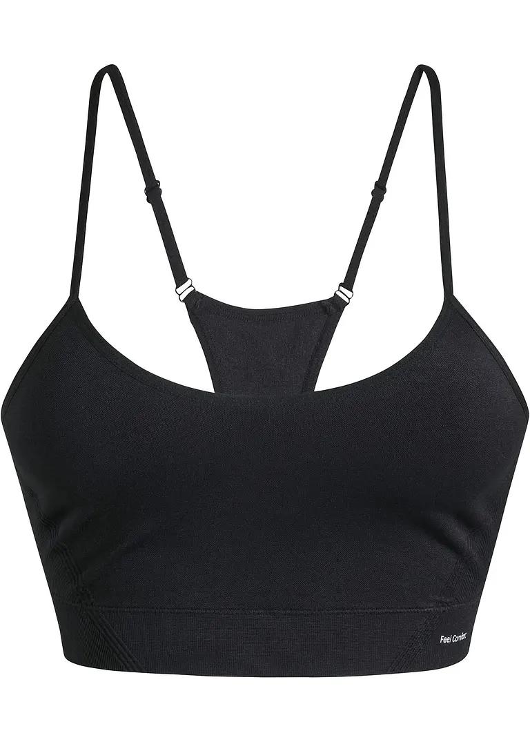 Feel Comfort Racerback Seamless Bustier  in schwarz von vorne - bpc bonprix collection