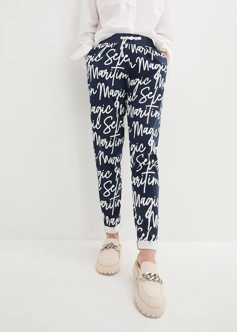 Schlupfhose mit Druck in blau von vorne - bonprix