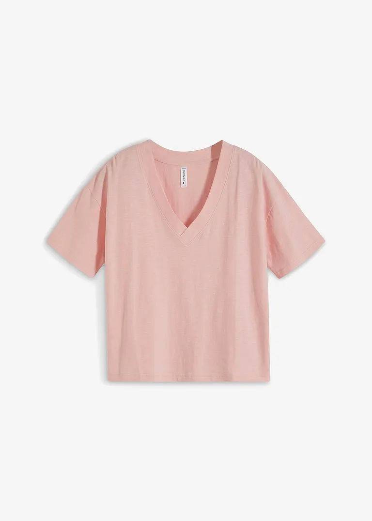 Shirt mit tiefem V-Ausschnitt in rosa von vorne - bonprix
