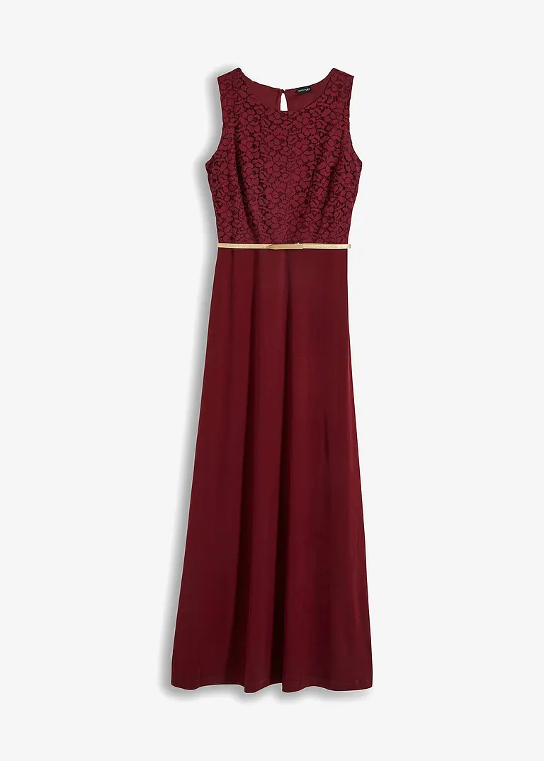 Abend-Maxikleid mit Gürtel (2-tlg.Set) in rot von vorne - bonprix