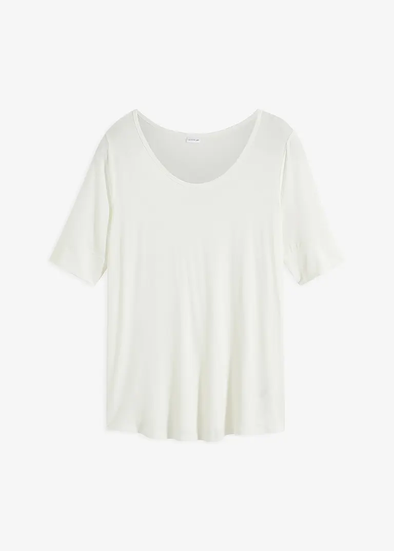 Rundhalsshirt aus softer Viskose in weiß von vorne - bonprix