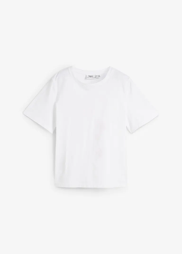 Bio-Baumwoll-T-Shirt mit platziertem Druck, kurzarm in weiß von vorne - bpc bonprix collection