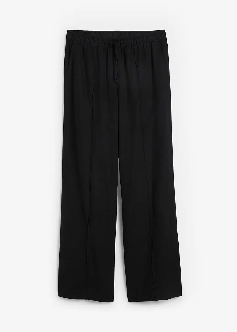 Palazzo-Hose aus leichtem Leinen-Viskose-Mix in schwarz von vorne - bonprix