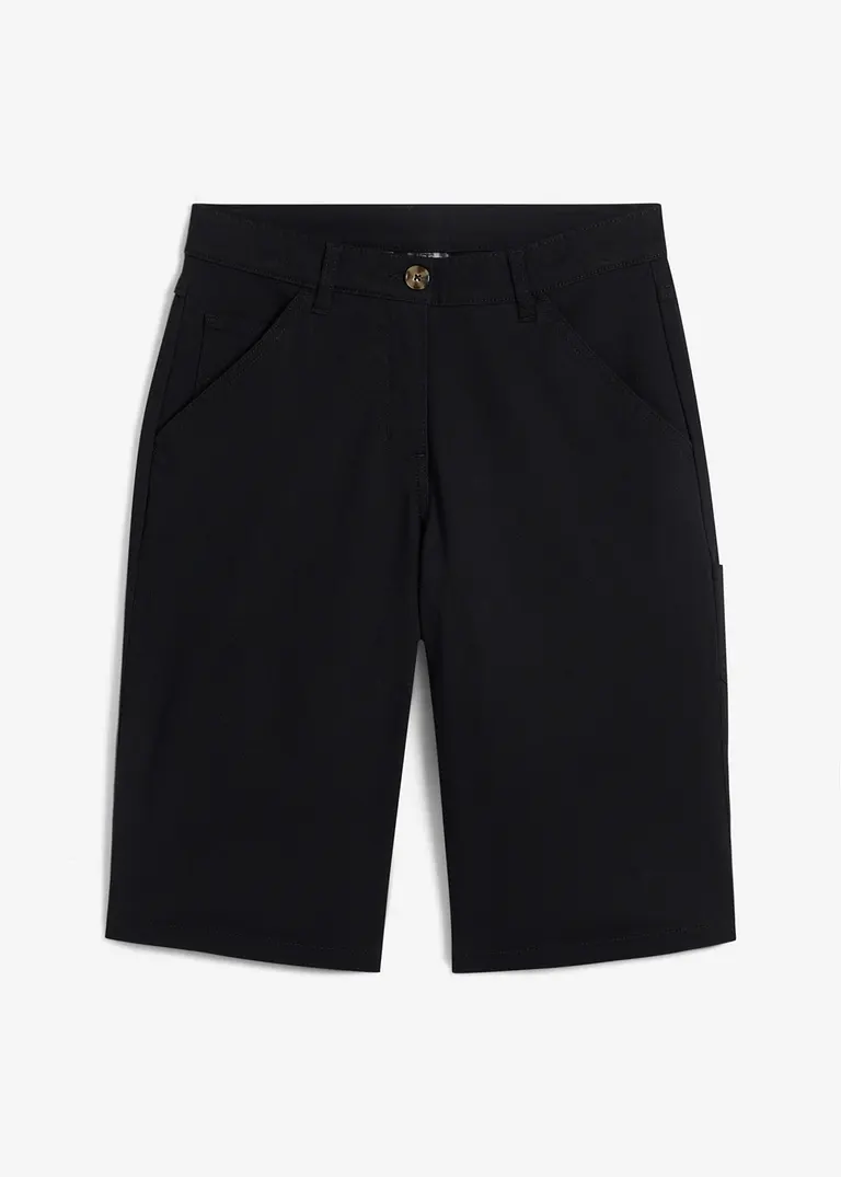 Knielange Baumwoll-Bermuda mit Utility-Details in schwarz von vorne - bonprix