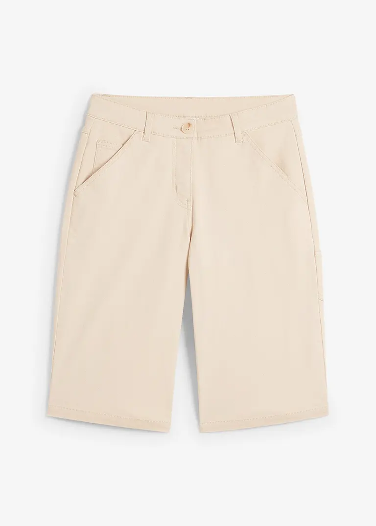 Knielange Baumwoll-Bermuda mit Utility-Details in beige von vorne - bonprix