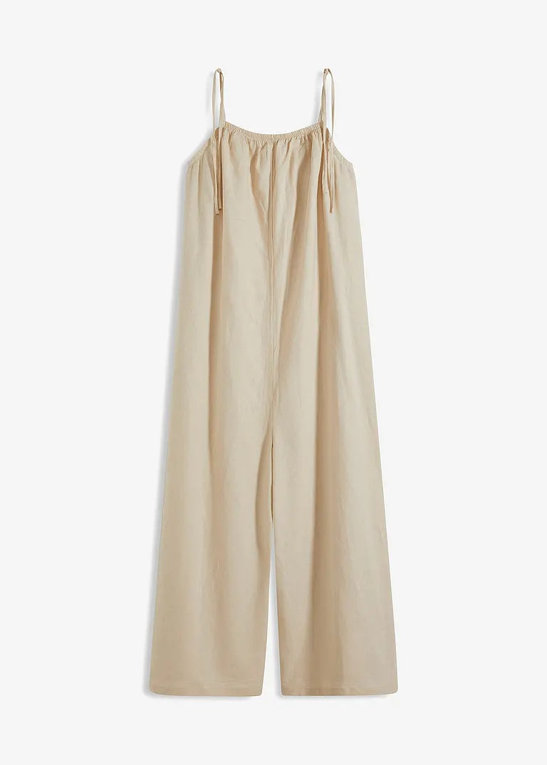 Jumpsuit aus leichtem Leinen-Mix in beige von vorne - bonprix