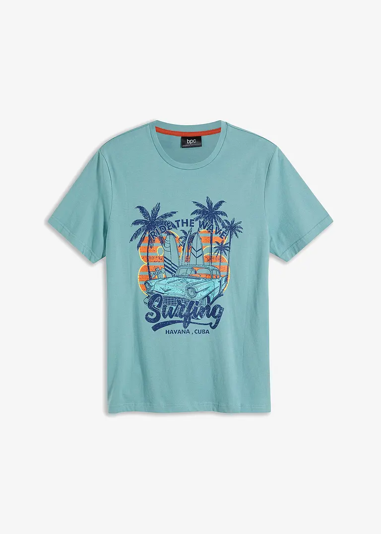 T-Shirt aus reiner Bio-Baumwolle in blau von vorne - bonprix