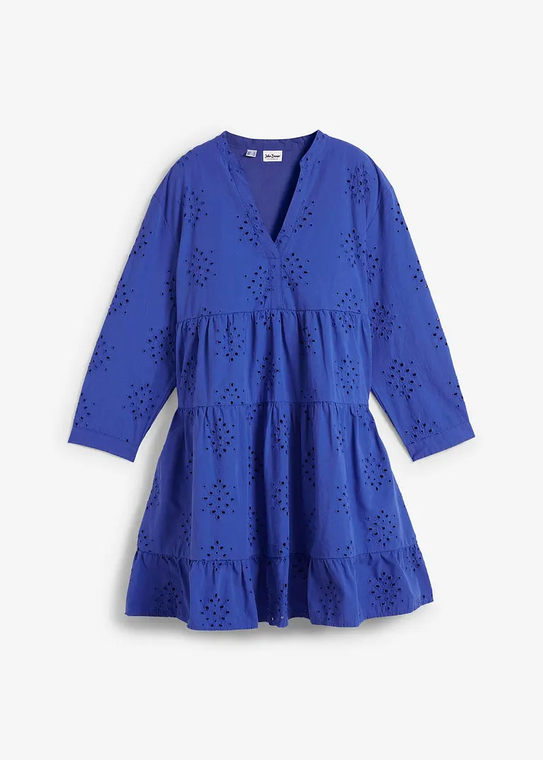 Tunika-Kleid mit Lochstickerei in blau von vorne - bonprix