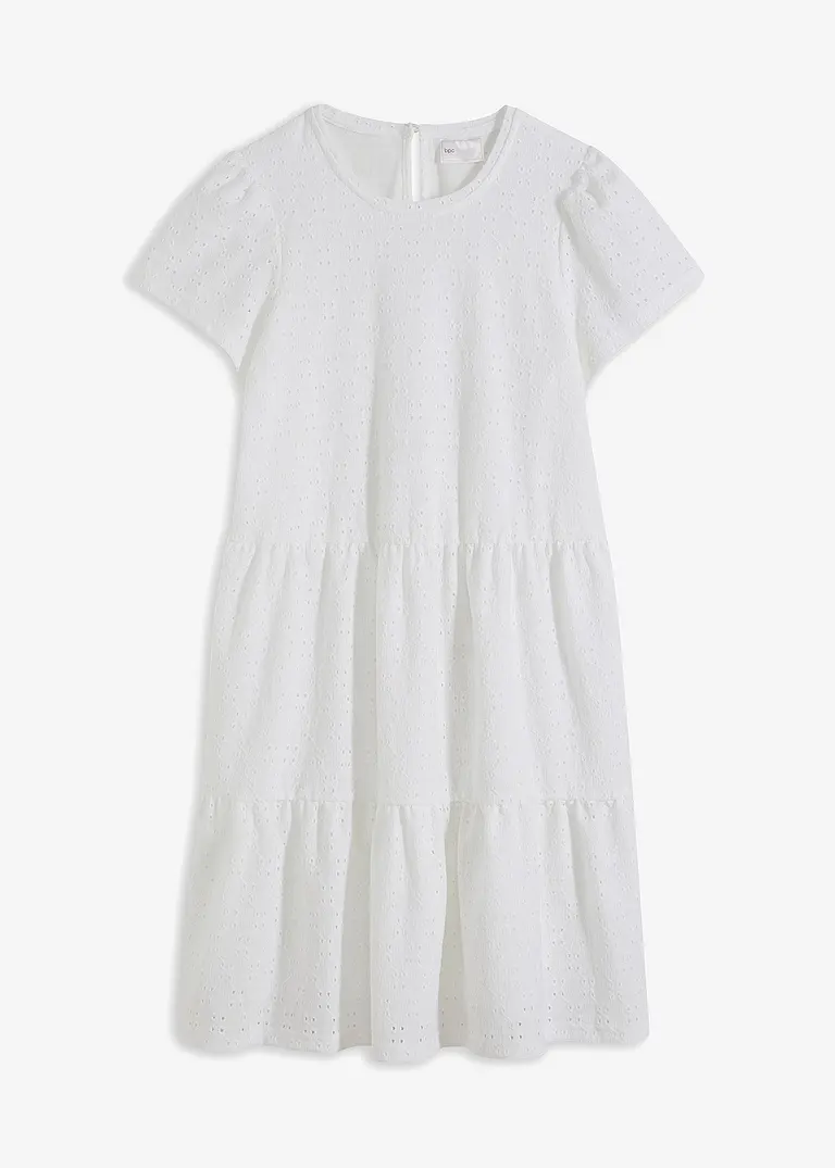 Polokleid mit Lochstickerei in weiß von vorne - bonprix