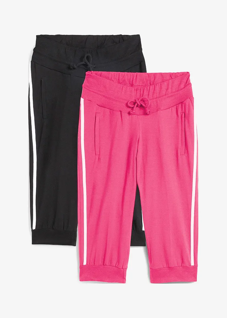 Jogginghose aus Baumwolle (2er Pack), Capri-Länge in pink von vorne - bonprix