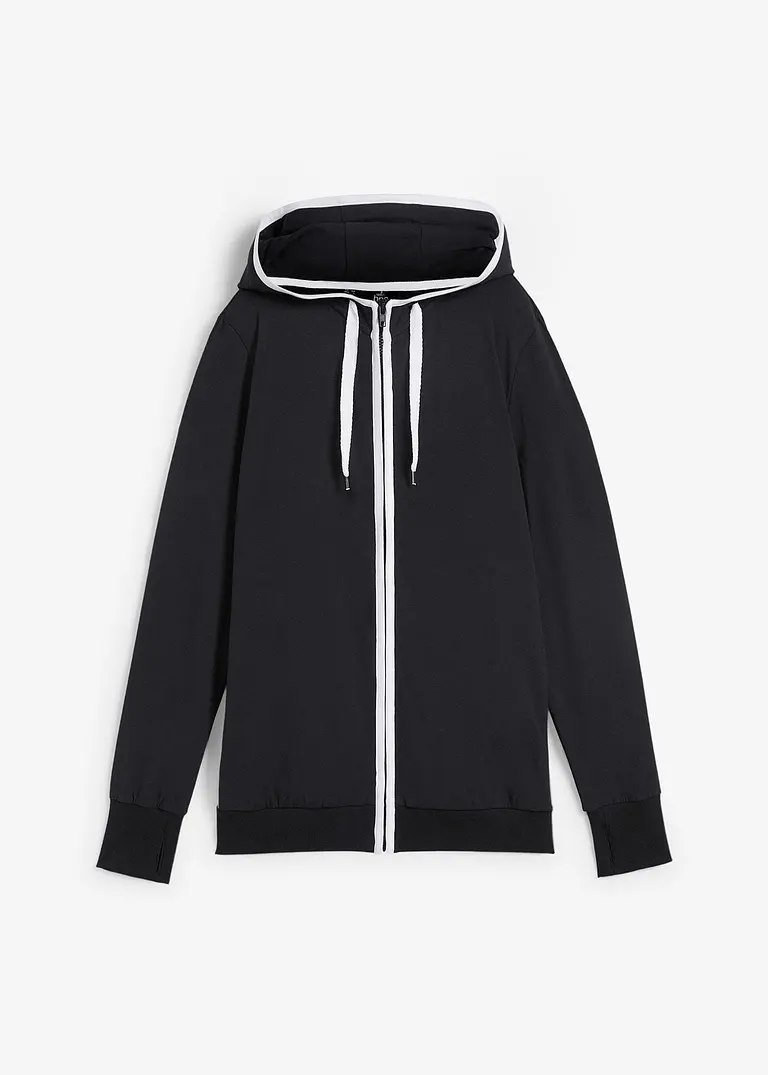 Stretch-Sweatjacke mit Baumwolle in schwarz von vorne - bonprix