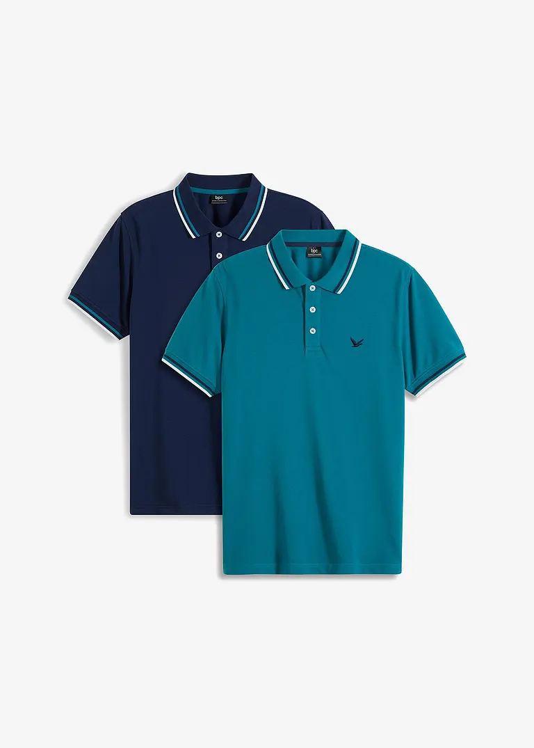 Poloshirt, Kurzarm (2er Pack) in petrol von vorne - bonprix