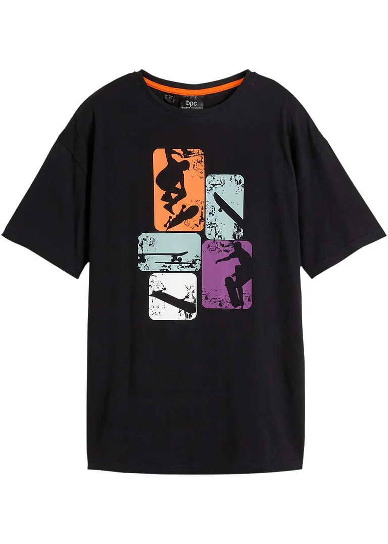 T-Shirt aus reiner Bio-Baumwolle in schwarz von vorne - bonprix