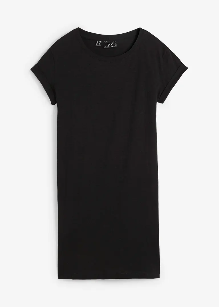 Boxy-Jerseykleid aus Bio-Baumwolle, Kurzarm in schwarz von vorne - bonprix