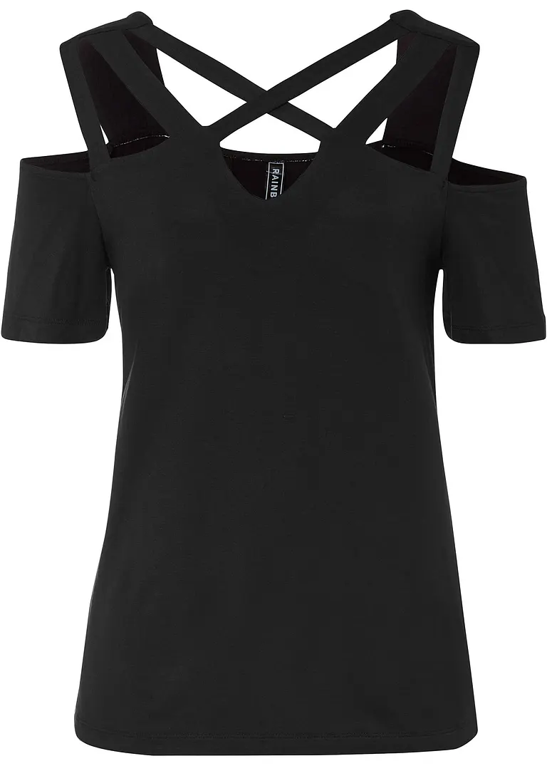 Cold-Shoulder-Shirt aus softer Viskose in schwarz von vorne - bonprix