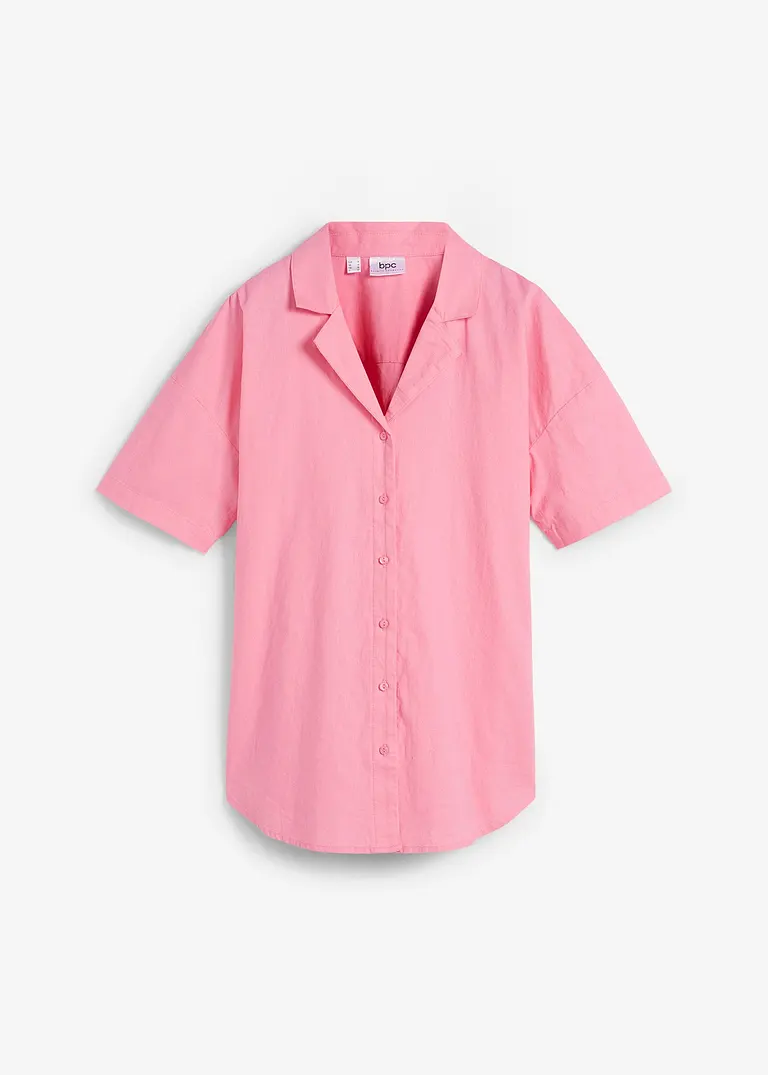 Lockere Oversize-Bluse mit Leinen, kurzarm in rosa von vorne - bonprix