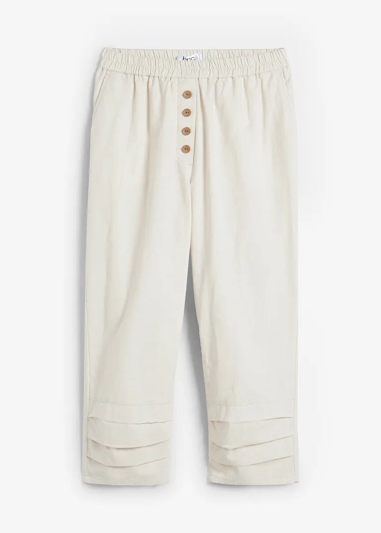 Karottenhose aus Leinen-Baumwollmischung in beige von vorne - bonprix