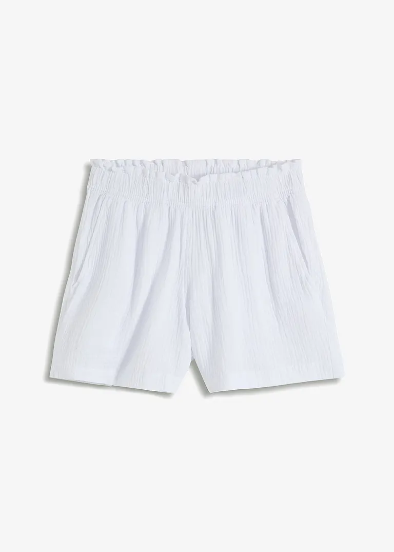 Musselin-Shorts aus Baumwolle in weiß von vorne - bonprix