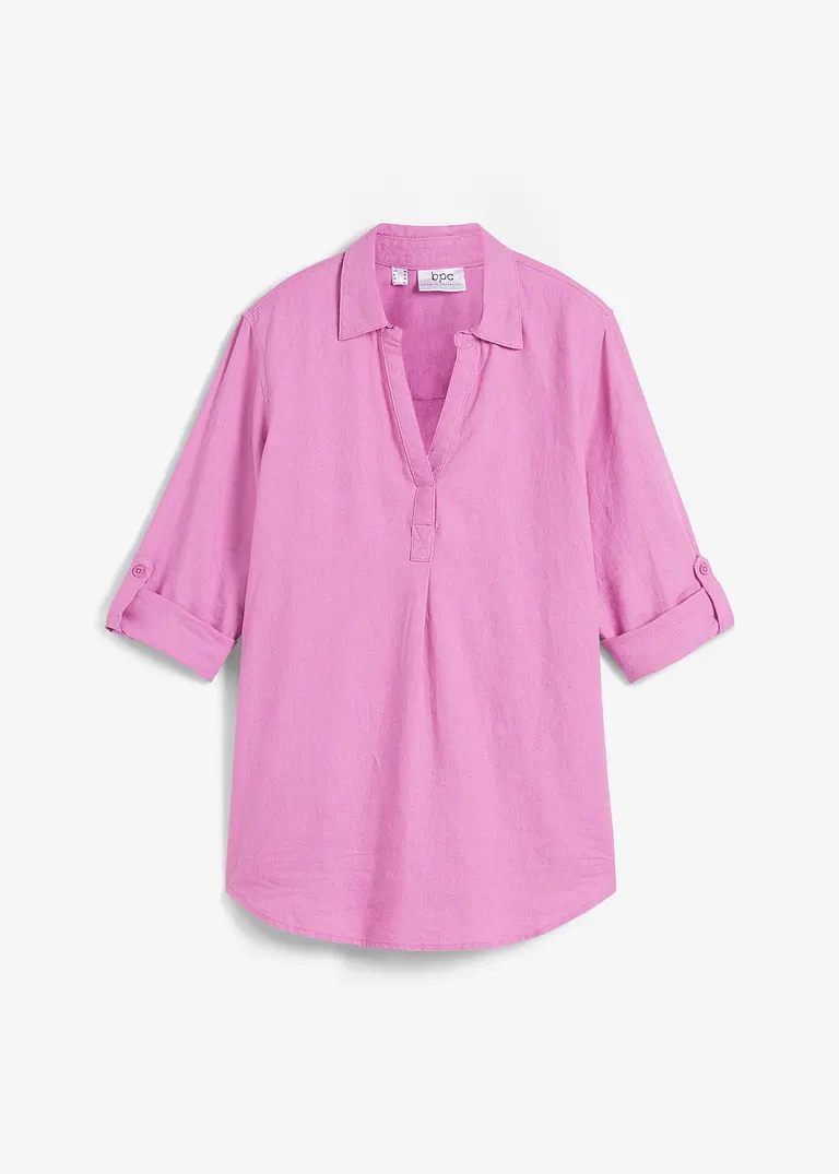 Leinen-Bluse, 3/4-Arm in pink von vorne - bonprix